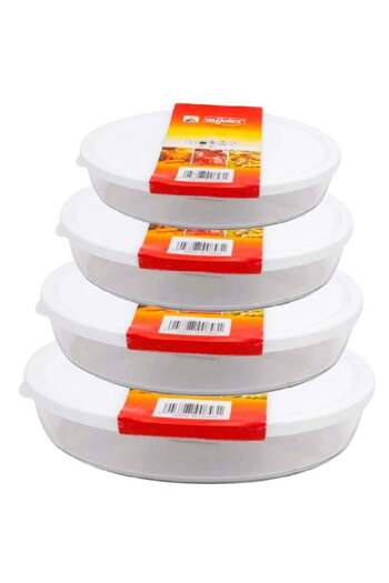 Megatex 4-Piece Glass Baking Trays with Lid Oval