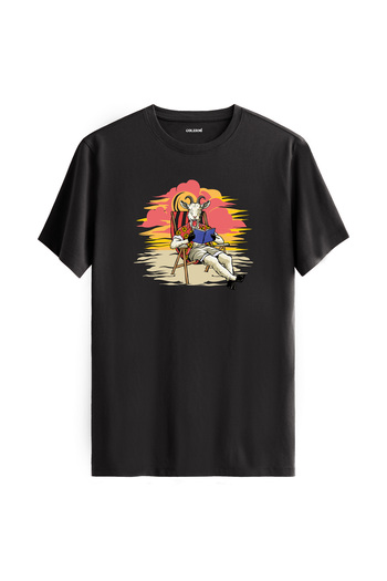 Colermi Goat Reading a Book on the Beach Printed 100% Cotton T-Shirt