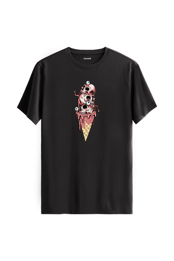 Colermi Skull Ice Cream Eye Printed Regular T-Shirt 100% Cotton Premium Fabric