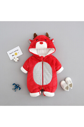 Superbaby Red plush jumpsuit - Red reindeer