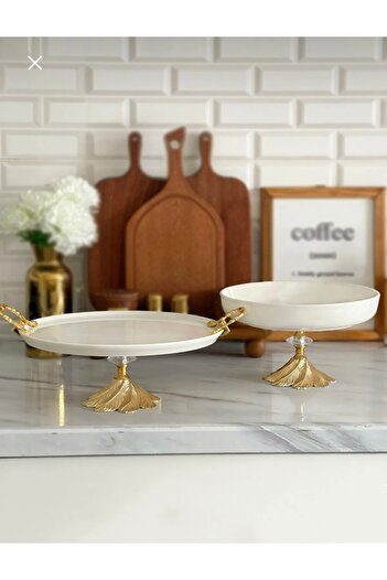 Sillage Home Lüks Porselen Sunum Tabağı ve Kase Seti – Gold Metal Ayaklı