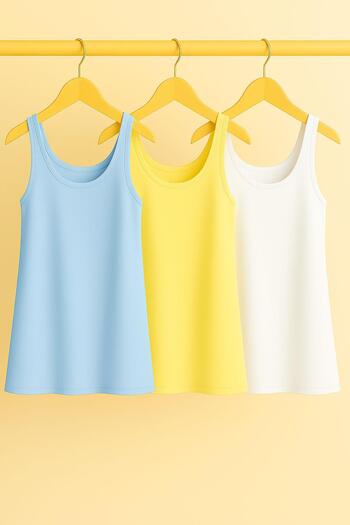 COTENCONCEPT 3 Pieces A-Line Plus Size Cotton Thick Strap Tank Top T-Shirt