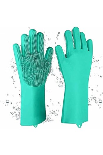 Generic Kitchen Dishwashing Silicone Cleaning Gloves - Reusable Dish Wash Scrubbing Sponge Gloves with Brist