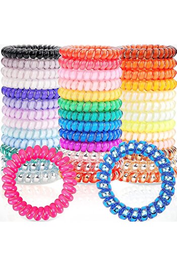 Generic Spiral Hair Ties, 40 Pack No Crease Coil Hair Ties Bracelet, Shine Candy Colors