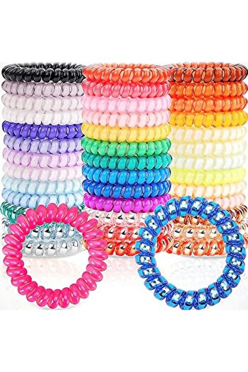 Generic Spiral Hair Ties, 40 Pack No Crease Coil Hair Ties Bracelet, Shine Candy Colors