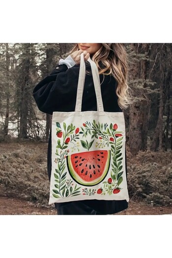 l'eivor Watermelon & Strawberry Design Printed Women's Organic Cotton Hambez Bag
