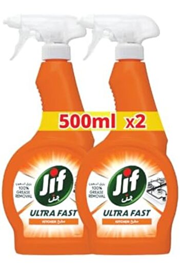 Jif Ultra Fast Cleaner Spray, for Kitchen, 100% tough grease removal, 500ml x 2