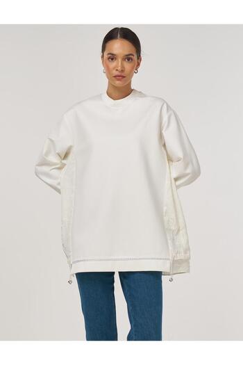 Kayra Fabric Garnished Sweatshirt Ecru