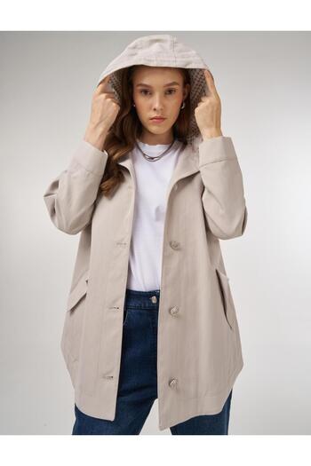 KYR Hooded Short Trench Coat Stone