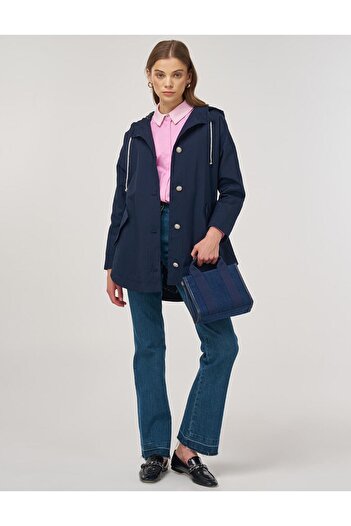KYR Buttoned Short Trench Coat Dark Navy Blue