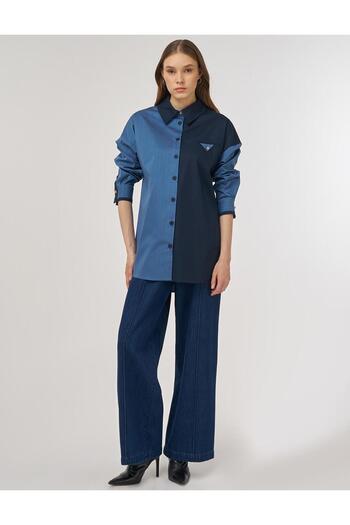 Kayra Color Block Cotton Tunic Indigo