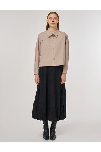 Kayra 100% Cotton Single Pocket Blouse Mink