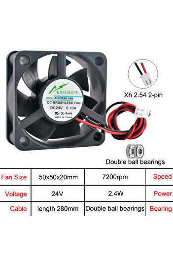 Choice1 NO RGB black DC24V Double ball ​ACP5020 50mm fan 50x50x20mm 5V/12V/24V DC 2-Pin Axial Cooling Fan fo