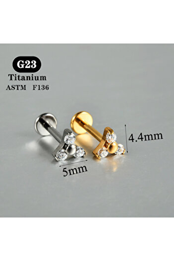 Choice6 Silver color Style 7 1PC ASTM F136 Titanium Zircon Flat Back Earring Flower Ear Studs Lobe Helix Tra