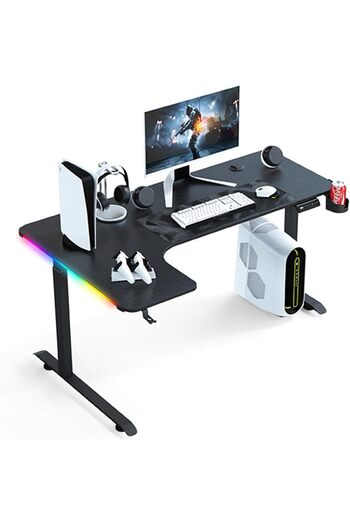 sharpdo Electric Adjustable Height Computer Desk L-shaped with Single Motor Black 1.4m x 0.6m - Height Range