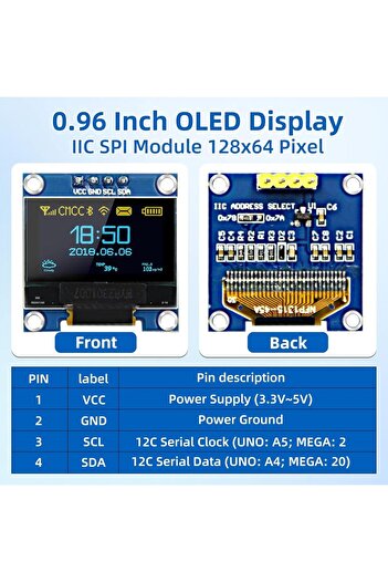 Choice1 blue yellow 0.96 Inch OLED Display Module, 128x64 Pixel I2C SSD1306 Luminous OLED Screen Board Compa