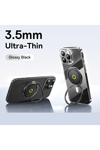 Baseus Glossy Black Magnetic Phone Holder Finger Ring Buckle MagSafe Wireless Charging for iPhone 17
