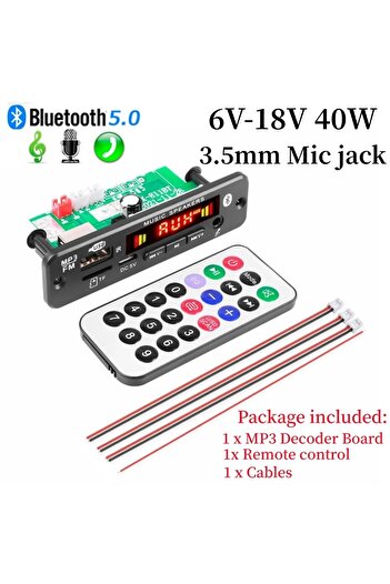 Choice 6V-18V 40W Bluetooth 5.0 MP3 WMA WAV Decoder Board DC 12V Handsfree Call 3.5mm Microphone USB TF FM