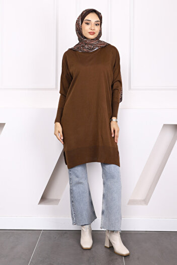 İmajButik Brown Mercerized Casual Knitwear Tunic