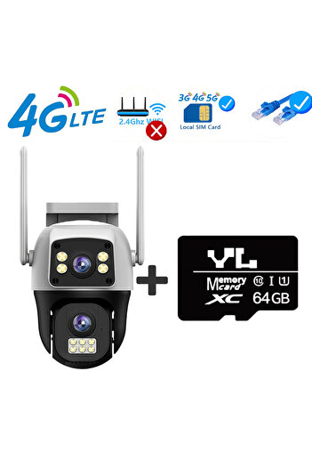 Choice UK Plug 4G Camera 64G Card 4K 8MP 4G SIM IP Camera Dual Lens Outdoor Waterproof 360° Human Detect Vi