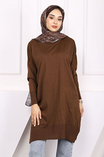 İmajButik Brown Mercerized Casual Knitwear Tunic