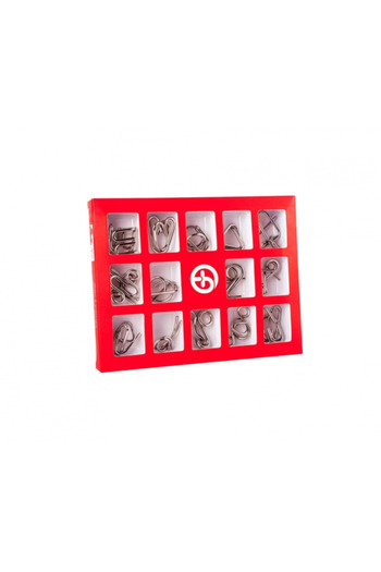 Ælements Set cu 15 puzzle-uri 3D din metal, joc de inteligenta, nivele de dificultate diferite, din 2 piese,
