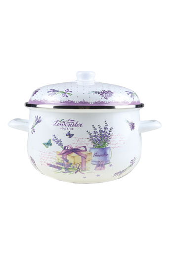 GRÜNBERG Saucepan with lid, enameled, 26 cm, 6.5 l, Grunberg, GR2600, WHITE/PURPLE