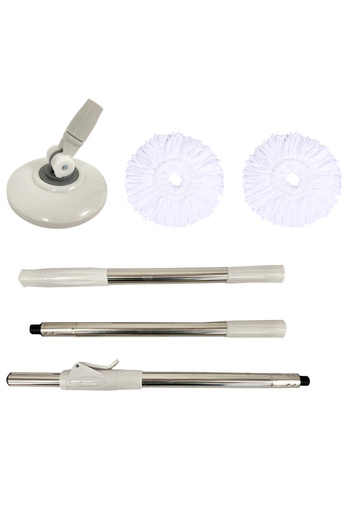 PAA-home Telescopic pole and 2 PAA-home® mop refills, rotating head diameter 16 cm, 125 cm, white