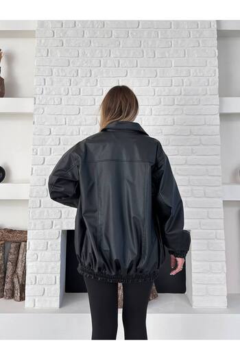 ZF BUTİK Women's Cross Pocket Leather Jacket
