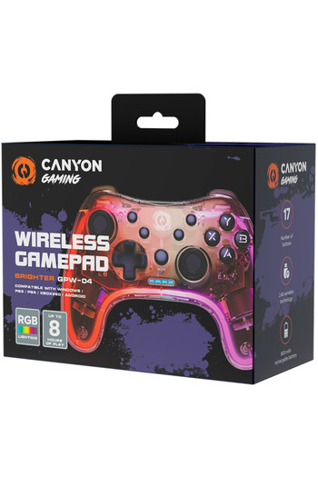 CANYON Gamepad Wireless Brighter GPW-04, PC/PS4/Xbox 360/Android, Led RGB (Transparent)