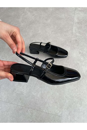 leopar by çetinay “Marie Élégance Luxe | Kadın Siyah Rugan Boydan Kalın Petli Ful Ortopedik Bantlı Ayakkabı”