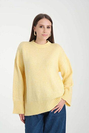 İLKCET MODA Oversize Basic Yellow Long Women's Sweater