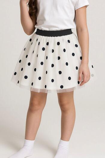 Breeze Girl's Tutu Skirt with Score Pattern, Glittery Elastic Waist, Age 5-10, White