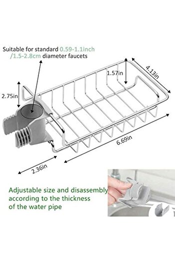 Generic SHOWAY Kitchen Faucet Sponge Holder Stainless Steel Sink Caddy Organizer Drain Rack