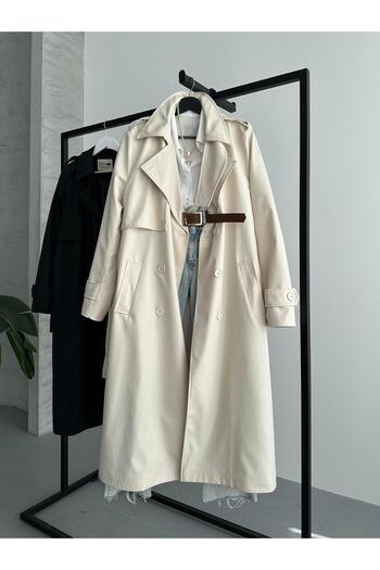 FERZOLAİO Double Breasted Collar Off White Trench Coat