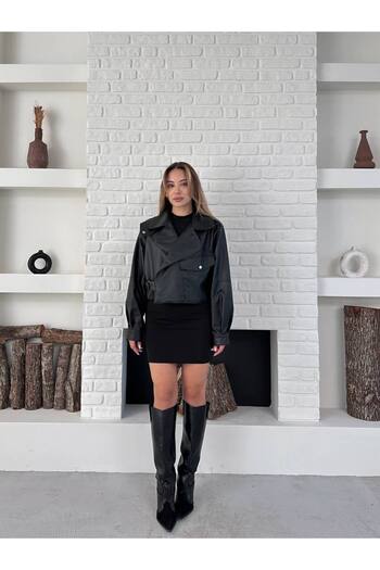 ZF BUTİK Women's Asymmetrical Leather Jacket