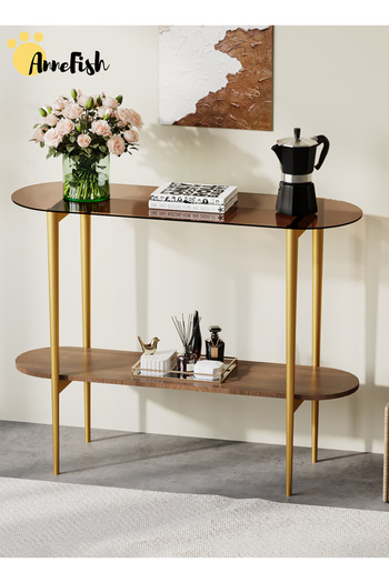 AnneFish 104*35*80cm 3Tier Glass Console Sofa Table Home Coffee Corner Display Entryway Table Couch Hallway