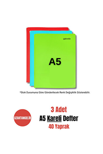uzaktangelir Mynote A5 40 Sheets Stitched Plastic Cover Checkered Notebook (3 Pieces)