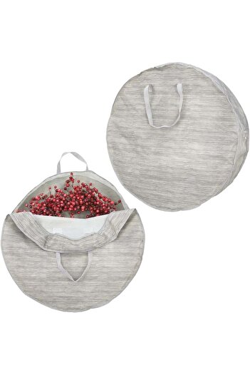 MDesign Set of 2 Christmas Wreath Covers, Fabric, Gray, 76.2 x 76.2 x 20.3 cm