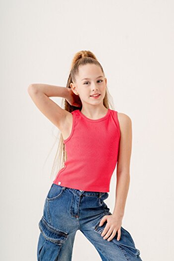 HAUSEkids 4-15 Years Happy Luna Girl's Zero Sleeve T-Shirt-Pomegranate Flower