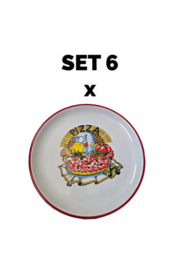Cesiro Set 6 piese Farfurie intinsa, 28.5 cm, Alb cu decor Pizza