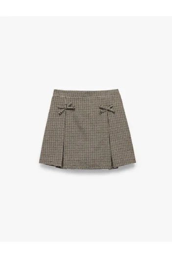 Koton Bow Detailed Cotton A-Line Shorts Plaid Skirt