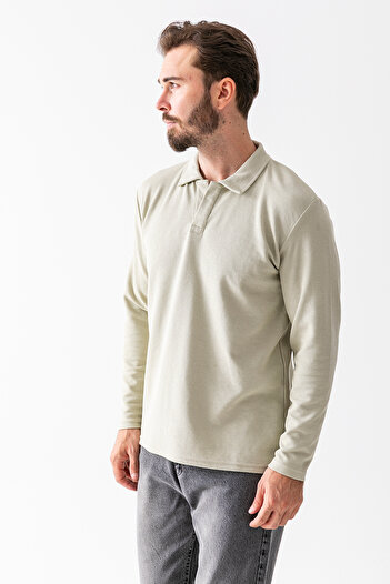 JB John Borners Men's Polo Neck Textured Cotton Sweatshirt Pale Green - 25K 1099