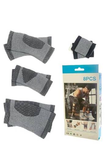 TERRION 8Pcs Bamboo Charcoal Protective Gear Set – Knee, Wrist, Arm, Ankle Guards for Gym, Sports, Exercise