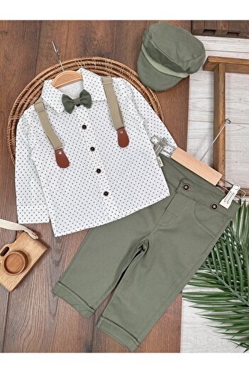 Baby Waka Strap Hat Bow Tie Linen Trousers Shirt 5-Piece Baby Boy Set