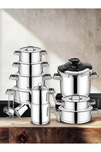 COCİNERO Gloss 1087 Premium 21 Piece Steel Pots Set