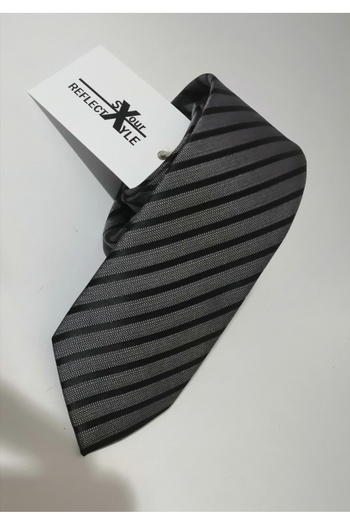 Reflect Your Style Tie Luxury Water and Stain Resistant Special Fabric Gray Black Striped