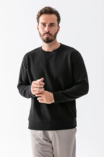 JB John Borners Men's Crew Neck Textured 100% Cotton Sweatshirt Black - 25K 1010