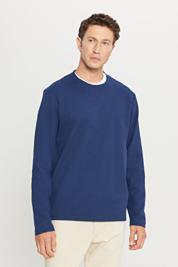 AC&Co / Altınyıldız Classics Men's Navy Blue Cotton Standard Fit Regular Cut Crew Neck Sweatshirt