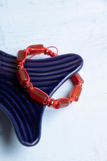 Deniz Doğal Taş Certified Red Agate Natural Stone Macrame Bracelet